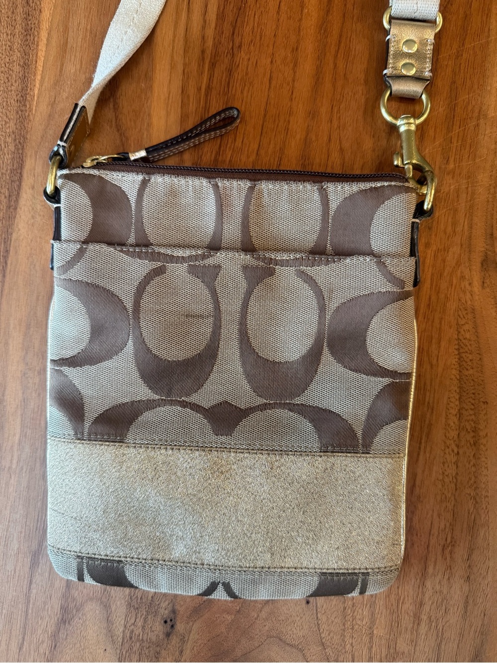 Coach Tan and Brown Signature Crossbody Bag